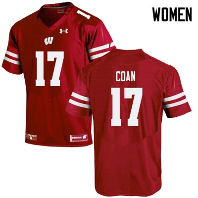 Women's Wisconsin Badgers NCAA #17 Jack Coan Red Authentic Under Armour Stitched College Football Jersey QN31L12RA